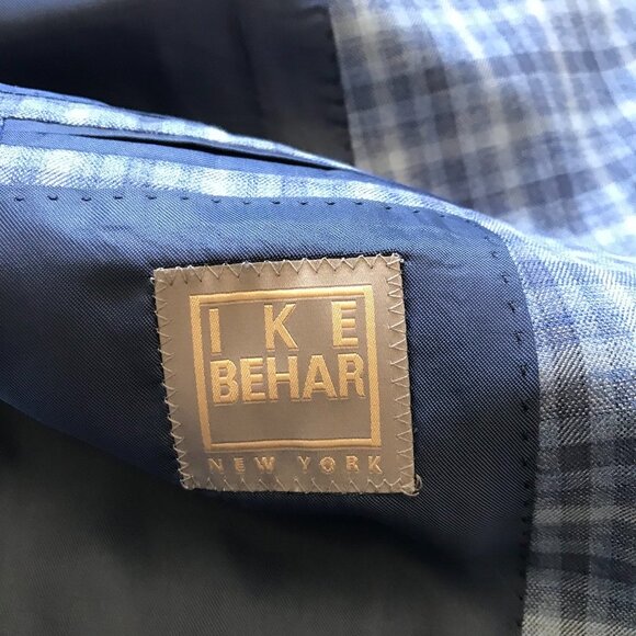 NWOT IKE Behar Gingham Sport Coat Jacket Mens 38 R Blue Buffalo Check Wool NEW - Picture 9 of 14